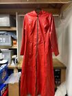 Long Faux Leather Trench Coat Red Women's Size Large -NEW