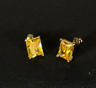 14k Yellow Gold Plated 8CT Yellow Citrine Stud Earrings 925 Sliver