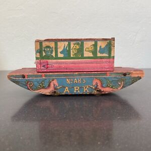 Antique Bliss Noah's Ark Wood & Cardboard Pull Toy Horses & Animals Lithograph