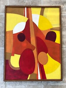 New ListingOriginal Orange Yellow Geometric Abstract Oil Painting Signed Gutenkunst