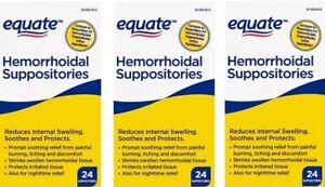 THREE 24ct Equate Hemorrhoidal Suppositories Exp 9/24+
