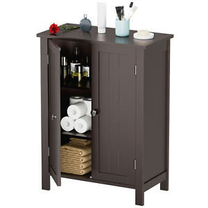 Wooden Bathroom Floor Cabinet Storage Cupboard Home Furniture Organizer, Brown