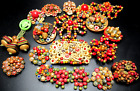 HUGE Lot of Vintage Mostly CZECHOSLOVAKIA Wooden Beaded Pins Brooches