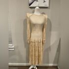 Vintage union made lace padded shoulders Victorian cottagecore maxi dress US 4