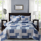 King Quilt Set King Size Plaid Quilt 3-Piece Navy Blue Plaid Bedding Sets