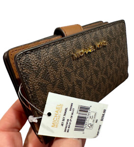 Michael Kors Jet Set Travel Medium Bifold Zip Coin Credit Card Wallet MK Brown