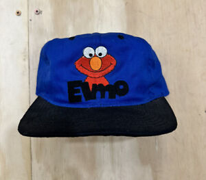 VINTAGE Elmo Hat Cap Snap Back Black Sesame Street Cartoon TV Show Mens Size