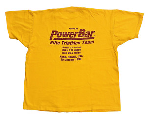 Kona Triathalon Team Kona Hawaii 1993 Power Bar T Shirt Mens Size Large Yellow