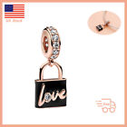 Authentic Charm for Bracelet Sterling Silver Love Padlock Dangle Charm Necklace