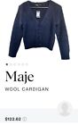 $180 Maje Wool  Women's Crop Cardigan in Navy Blue Size 2