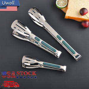 3 Stainless Steel Kitchen Tongs Food Serving Grill Multi Purpose Cooking Tongs