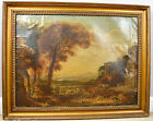 Oil Painting Landscape Original 1850s Detailed Farmers Herders Antique 26x19