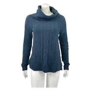 Cabi Sweater Womens XS Cable Knit Cowl Navy Cotton Long Sleeves Pullover 3168