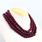 1062 Cts Earth Mined Enhanced 3 Strand Ruby Round Shape Beads Necklace JK 34E411