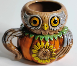 Johanna Parker Fall Owl Sunflower Pumpkin Brown Orange Holiday Mug NWT