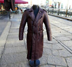 Vintage men's leather trench coat double breasted burgundy bordeaux size L