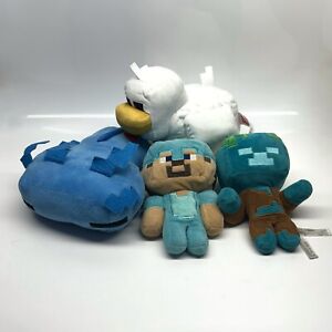 Minecraft Plush Lot Of 4 Chicken, Axolot Blue, Diamond Steve And Drowned Plush