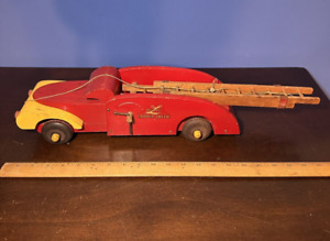 ANTIQUE 1940S BUDDY L FIRE TRUCK EXTENSION LADDER WOODEN WOOD TOY TRUCK WWII