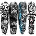 Lion Wolf Temporary Tattoo Sleeve, Large Full Arm Animal Tribal Fake Tattoos ...