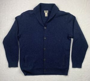 LL Bean Mens Cardigan XL Blue 100% Lambs Wool Knit Shawl Collar Cardigan