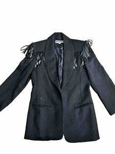New Frontier Black Wool Fringe Western Jacket S Metal Embellishments