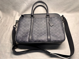 Coach No M1861-F54803 Men`s Signature Slim Briefcase Laptop Bag Charcoal/Black