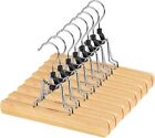 12 Pack Natural Wooden Pants Hangers with Clips Non Slip Skirt Hangers Trouser