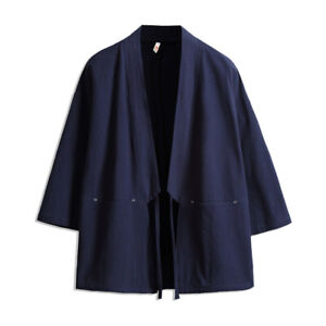 Men Yukata Jacket Kimono Cardigan Japanese Top Loose Coat Casual Outerwear Cape