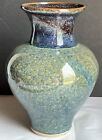 Signed Vintage Art Studio Pottery Turquoise Blue Oxblood Red Flambé Glaze Vase