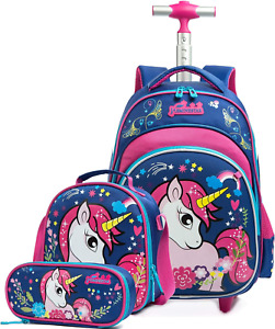 Girls Unicorn Rolling Backpacks Kids Backpack with Wheels for Girls School Bags