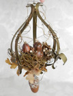 Hanging Bird Decoration Metal Cage Acorn Brown Fall Accents 8