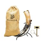 Large Viking Drinking Horn with Stand, 15-20 Oz Natural Ox Horn | Unique Beer...