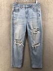 American Eagle Mom Jeans High Rise Destroyed Ripped Women’s Size 10 Stretch 8538