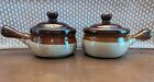 Set of 2 Vintage French Onion Soup Crocks Handled Bowls with Lids Brown /Tan