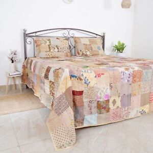 Indian Bohemian Patchwork Kantha Quilt Silk Patola Bed Cover housewarming gifs
