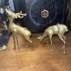 Vintage MCM Spotted Brass Deer Reindeer Figurines Set of 2 Doe Buck Animals