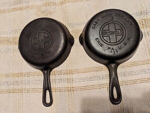 2 Griswold No. 3, 709 and No. 3 709A Medium & Large Block Logos Skillets