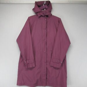 L.L. Bean Trench Coat Jacket Womens Large Maroon Hooded Over Coat Casual Ladies