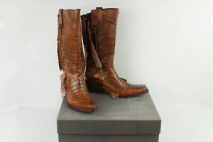 EL VAQUERO Crocodile Leather Cowboy Boots Brown Size 36 1/2 Valerio Giuntoli