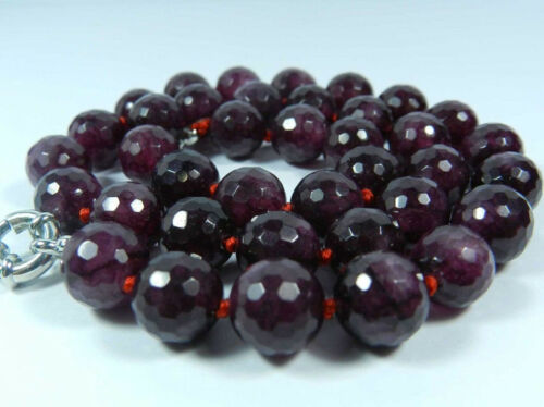 Long 22 Inches 8mm Faceted Garnet Red Gemstone Round Beads Necklace AAA