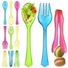 Disposable Serving Utensils, Neon 12 Pack, Four 10” Plastic Serving Spoons an...