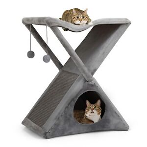 Foldable Cat Tree Hammock Condo Scratching Post Pad Collapsible Cat Tower House