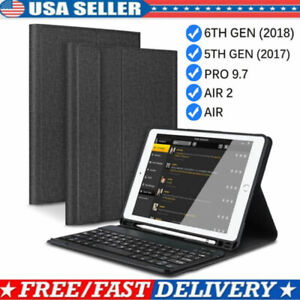 For iPad 6th Gen/5th Generation 9.7 Keyboard Case with Pencil Holder Stand Cover