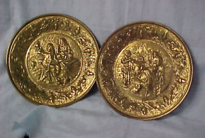New ListingPr Vintage Brass Wall Pockets Hanging Wall Plates Made In Holland Colonial Scene