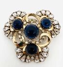 Elsa SCHIAPARELLI Blue Glass Cabochon & Rhinestone Brooch Signed Vintage Jewelry