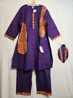 Men African Long Dashiki Pant Suit With Kente Print Patches Purple Free Size
