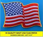 USA AMERICAN FLAG EMBROIDERED PATCH WAVING WAVY IRON-ON SEW-ON GOLD BORDER