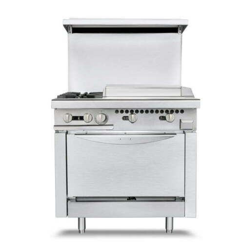 New 36'' Commercial Gas Range Oven Natural 24'' Griddle 2 Burners Chef 135000BTU