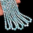 Natural Dominican Larimar Gemstone 6mm-10mm Smooth Round Loose Beads |16