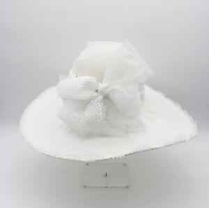 Custom-Made Womens Sun Hat Wide Brim White Sinamay Lace Bow